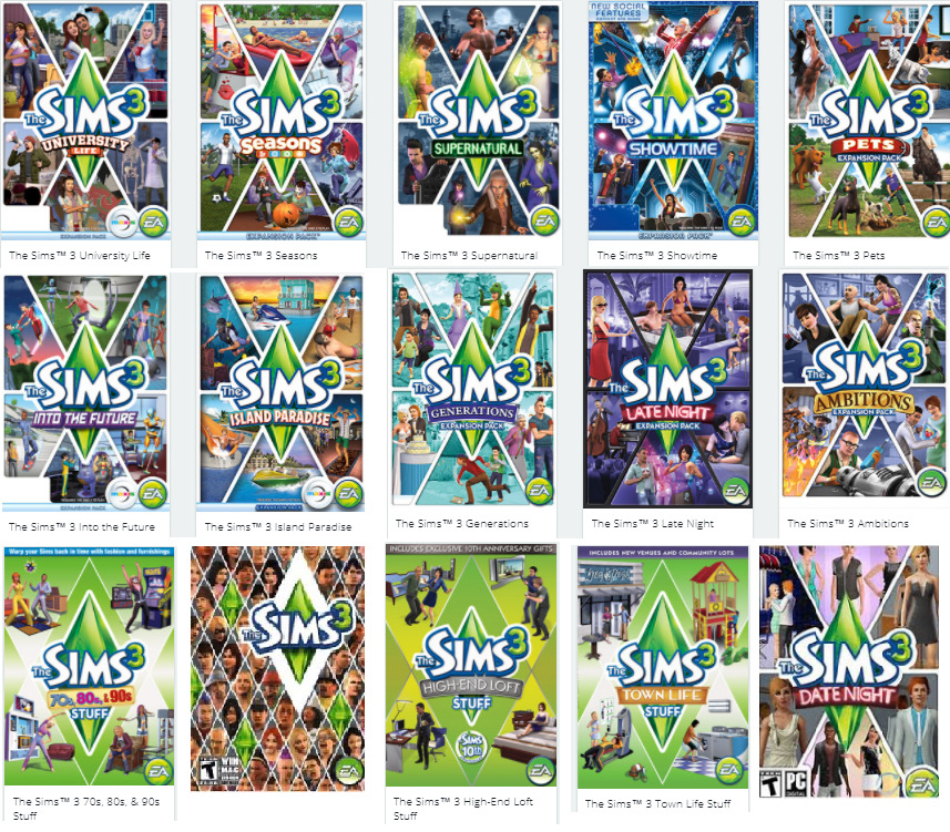 the sims 2 expansion list